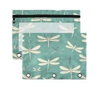 xigua Dragonfly Summer Green Binder Pencil Pouch with Zipper Enforced Hole 3 Ring Pencil Case Fits Standard 3-Ring Binders-2 Pack