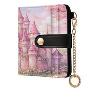 xigua Dreamy Castle Pink Wallet for Women, Small Slim PU Leather Credit Card Wallets RFID Blocking Bifold, Zipper Coin Pocket Purse