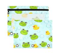xigua Duck and Frog Faces Binder Pencil Pouch with Zipper Enforced Hole 3 Ring Pencil Case Fits Standard 3-Ring Binders-2 Pack
