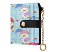 xigua Ducks Hats Raincoats Wallet for Women, Small Slim PU Leather Credit Card Wallets RFID Blocking Bifold, Zipper Coin Pocket Purse