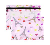 xigua Eiffel Tower Binder Pencil Pouch with Zipper Enforced Hole 3 Ring Pencil Case Fits Standard 3-Ring Binders-2 Pack