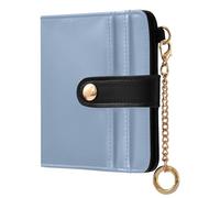 xigua Emotional Blue Wallet for Women, Small Slim PU Leather Credit Card Wallets RFID Blocking Bifold, Zipper Coin Pocket Purse
