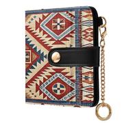 xigua Ethnic South Western Navajo Wallet for Women, Small Slim PU Leather Credit Card Wallets RFID Blocking Bifold, Zipper Coin Pocket Purse