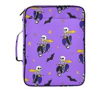 xigua Expandable Filing Folder Bag - Label-Ready Design File Storage Bag with 3-Ring Detachable Binder, 7-Section Accordion Organizer-Skeletons on Scooters