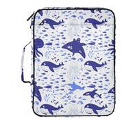 xigua Expandable Filing Folder Bag - Label-Ready Design File Storage Bag with 3-Ring Detachable Binder, 7-Section Accordion Organizer-Cute Blue Whale