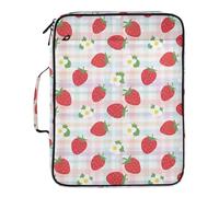xigua Expandable Filing Folder Bag - Label-Ready Design File Storage Bag with 3-Ring Detachable Binder, 7-Section Accordion Organizer-Cute Strawberries on Checkered