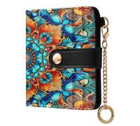 xigua Fantastic Mandala Wallet for Women, Small Slim PU Leather Credit Card Wallets RFID Blocking Bifold, Zipper Coin Pocket Purse