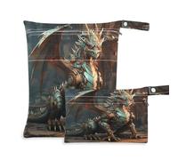 xigua Fierce Dragon Wet Bag Nappy Bag,2 PCS Wet Dry Bag, Reusable Produce Bags,Waterproof Washable Hanging Large Two Zippered Pockets for Baby Diaper Travel Beach Pool Daycare Gym Bag562