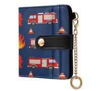 xigua Fire Trucks Pattern Wallet for Women, Small Slim PU Leather Credit Card Wallets RFID Blocking Bifold, Zipper Coin Pocket Purse