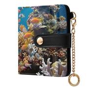 xigua Fishes Reef Wallet for Women, Small Slim PU Leather Credit Card Wallets RFID Blocking Bifold, Zipper Coin Pocket Purse