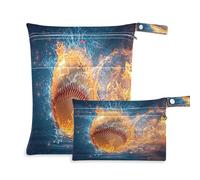 xigua Flame Baseball Wet Bag Nappy Bag,2 PCS Wet Dry Bag, Reusable Produce Bags,Waterproof Washable Hanging Large Two Zippered Pockets for Baby Diaper Travel Beach Pool Daycare Gym Bag493
