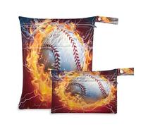xigua Flame Baseball Wet Bag Nappy Bag,2 PCS Wet Dry Bag, Reusable Produce Bags,Waterproof Washable Hanging Large Two Zippered Pockets for Baby Diaper Travel Beach Pool Daycare Gym Bag286