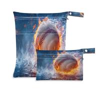 xigua Flame Baseball Wet Bag Nappy Bag,2 PCS Wet Dry Bag, Reusable Produce Bags,Waterproof Washable Hanging Large Two Zippered Pockets for Baby Diaper Travel Beach Pool Daycare Gym Bag495