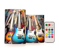 xigua Flameless Candles, Electric Guitars Pattern Flickering LED Candles,2 Pack Battery Operated Candle with 18-Key Remote or Wedding, Table, Halloween, Christmas Decor