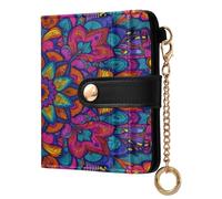 xigua Floral Mandala Boho Pattern Wallet for Women, Small Slim PU Leather Credit Card Wallets RFID Blocking Bifold, Zipper Coin Pocket Purse