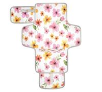 xigua Floral Motif Watercolor Portable Diaper Changing Pad, Waterproof Baby Changing Mat with Storage Pocket & Built-in Pillow, Foldable Travel Pad, Newborn Gift Set for Boy Girl