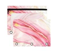 xigua Flowing Pink Marble Binder Pencil Pouch with Zipper Enforced Hole 3 Ring Pencil Case Fits Standard 3-Ring Binders-2 Pack