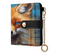 xigua Fox with Blue Eyes Wallet for Women, Small Slim PU Leather Credit Card Wallets RFID Blocking Bifold, Zipper Coin Pocket Purse