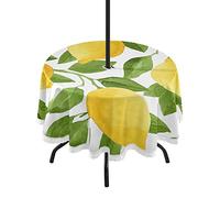 xigua Fresh Tropical Fruits Lemon Round Tablecloth 60In,Waterproof Patio Table Cloths with Umbrella Hole and Zipper,Table Covers for Indoor & Outdoor Backyard/BBQ/Picnic