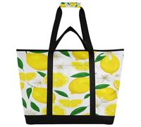 xigua Fresh Yellow Lemon Insulated Reusable Grocery Bags, Large Heavy Duty Shopping Tote, Foldable Cooler Bag with Handles for Fruit Vegetable Clothes Toys and Picnic565
