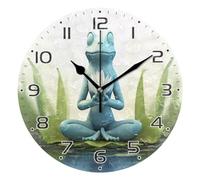 xigua Frog at Meditation Clock Silent Round Wall Clock Non Ticking Battery Device Clocks Creative Decoration Wall Clock for Living Room Bedroom Office Kitchen