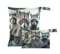 xigua Funny Raccoon Wet Bag Nappy Bag,2 PCS Wet Dry Bag, Reusable Produce Bags,Waterproof Washable Hanging Large Two Zippered Pockets for Baby Diaper Travel Beach Pool Daycare Gym Bag501