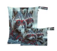 xigua Funny Raccoon Wet Bag Nappy Bag,2 PCS Wet Dry Bag, Reusable Produce Bags,Waterproof Washable Hanging Large Two Zippered Pockets for Baby Diaper Travel Beach Pool Daycare Gym Bag504