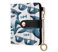 xigua Funny Sharks Wallet for Women, Small Slim PU Leather Credit Card Wallets RFID Blocking Bifold, Zipper Coin Pocket Purse