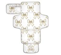 xigua Golden Bow Portable Diaper Changing Pad, Waterproof Baby Changing Mat with Storage Pocket & Built-in Pillow, Foldable Travel Pad, Newborn Gift Set for Boy Girl