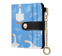 xigua Goose Floral Pattern Wallet for Women, Small Slim PU Leather Credit Card Wallets RFID Blocking Bifold, Zipper Coin Pocket Purse
