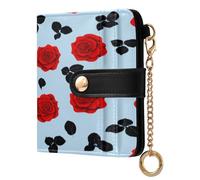 xigua Gothic Rose Floral Wallet for Women, Small Slim PU Leather Credit Card Wallets RFID Blocking Bifold, Zipper Coin Pocket Purse
