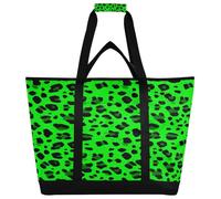 xigua Green Leopard Print Insulated Reusable Grocery Bags, Large Heavy Duty Shopping Tote, Foldable Cooler Bag with Handles for Fruit Vegetable Clothes Toys and Picnic572