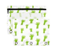 xigua Green Zombie Hands Binder Pencil Pouch with Zipper Enforced Hole 3 Ring Pencil Case Fits Standard 3-Ring Binders-2 Pack