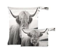 xigua Grey Highland Cattle Cow Wet Bag Nappy Bag,2 PCS Wet Dry Bag, Reusable Produce Bags,Waterproof Washable Hanging Large Two Zippered Pockets for Baby Diaper Travel Beach Pool Daycare Gym Bag19