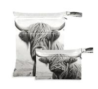 xigua Grey Highland Cattle Cow Wet Bag Nappy Bag,2 PCS Wet Dry Bag, Reusable Produce Bags,Waterproof Washable Hanging Large Two Zippered Pockets for Baby Diaper Travel Beach Pool Daycare Gym Bag20