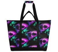 xigua Halloween Colorful Skull Insulated Reusable Grocery Bags, Large Heavy Duty Shopping Tote, Foldable Cooler Bag with Handles for Fruit Vegetable Clothes Toys and Picnic226