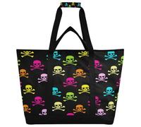 xigua Halloween Colorful Skull Insulated Reusable Grocery Bags, Large Heavy Duty Shopping Tote, Foldable Cooler Bag with Handles for Fruit Vegetable Clothes Toys and Picnic225