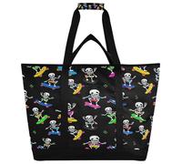 xigua Halloween Cute Skull Insulated Reusable Grocery Bags, Large Heavy Duty Shopping Tote, Foldable Cooler Bag with Handles for Fruit Vegetable Clothes Toys and Picnic233