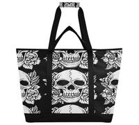 xigua Halloween Skull Insulated Reusable Grocery Bags, Large Heavy Duty Shopping Tote, Foldable Cooler Bag with Handles for Fruit Vegetable Clothes Toys and Picnic317
