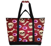 xigua Halloween Skull Insulated Reusable Grocery Bags, Large Heavy Duty Shopping Tote, Foldable Cooler Bag with Handles for Fruit Vegetable Clothes Toys and Picnic286