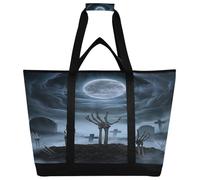xigua Hand Skeleton under Halloween Moonlight Insulated Reusable Grocery Bags, Large Heavy Duty Shopping Tote, Foldable Cooler Bag with Handles for Fruit Vegetable Clothes Toys and Picnic296