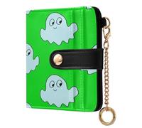 xigua Happy Ghost Pattern Wallet for Women, Small Slim PU Leather Credit Card Wallets RFID Blocking Bifold, Zipper Coin Pocket Purse