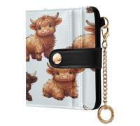 xigua Highland Cows Wallet for Women, Small Slim PU Leather Credit Card Wallets RFID Blocking Bifold, Zipper Coin Pocket Purse