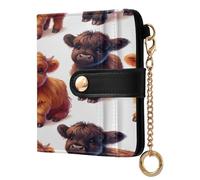 xigua Highland Cows Wallet for Women, Small Slim PU Leather Credit Card Wallets RFID Blocking Bifold, Zipper Coin Pocket Purse