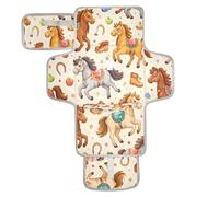 xigua Horses Cartoon Colorful Portable Diaper Changing Pad, Waterproof Baby Changing Mat with Storage Pocket & Built-in Pillow, Foldable Travel Pad, Newborn Gift Set for Boy Girl