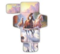 xigua Horses Painting Portable Diaper Changing Pad, Waterproof Baby Changing Mat with Storage Pocket & Built-in Pillow, Foldable Travel Pad, Newborn Gift Set for Boy Girl