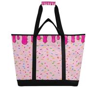 xigua Ice Cream Insulated Reusable Grocery Bags, Large Heavy Duty Shopping Tote, Foldable Cooler Bag with Handles for Fruit Vegetable Clothes Toys and Picnic577