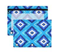 xigua Ikat Geometric Diamond Shapes Binder Pencil Pouch with Zipper Enforced Hole 3 Ring Pencil Case Fits Standard 3-Ring Binders-2 Pack