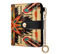 xigua Indian Totem Design Wallet for Women, Small Slim PU Leather Credit Card Wallets RFID Blocking Bifold, Zipper Coin Pocket Purse