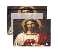 xigua Jesus Christ on Valentine's Day Binder Pencil Pouch with Zipper Enforced Hole 3 Ring Pencil Case Fits Standard 3-Ring Binders-2 Pack